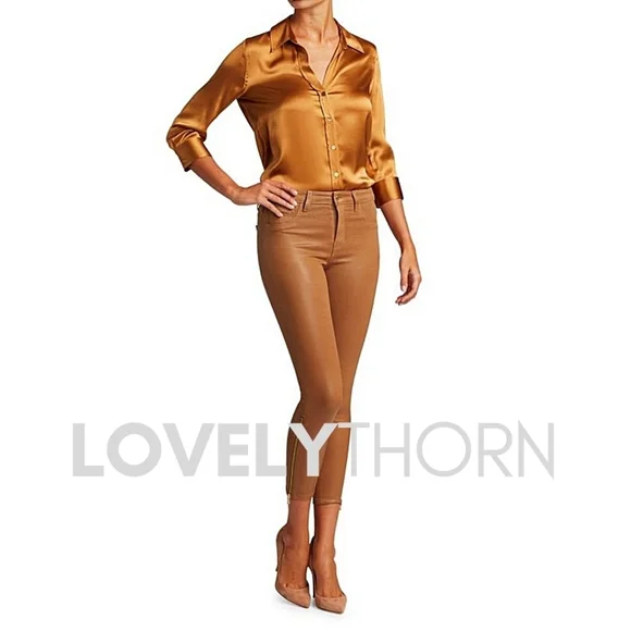 L'AGENCE // sabine zip skinny high rise ankle zipper dark khaki coated jeans - Picture 15 of 16